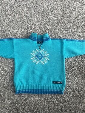 Dale of Norway Turquoise V-Neck Snowflake Knit Sweater